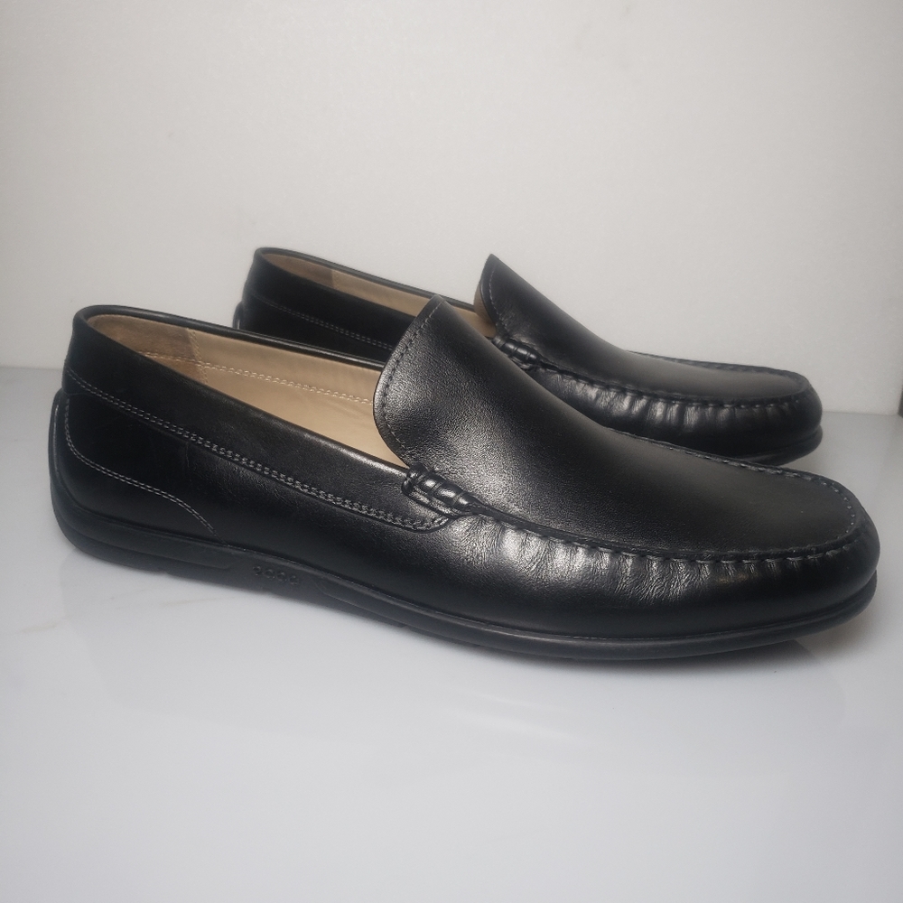 Ecco Men's Classic Moc Black Leather Slip On Loafer Driving Shoes Size 12EW